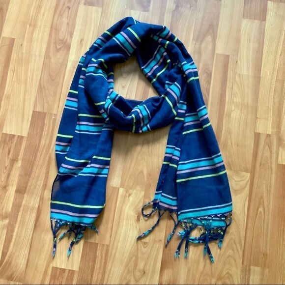Aerie || navy pink yellow spring Striped Scarf - Picture 1 of 2
